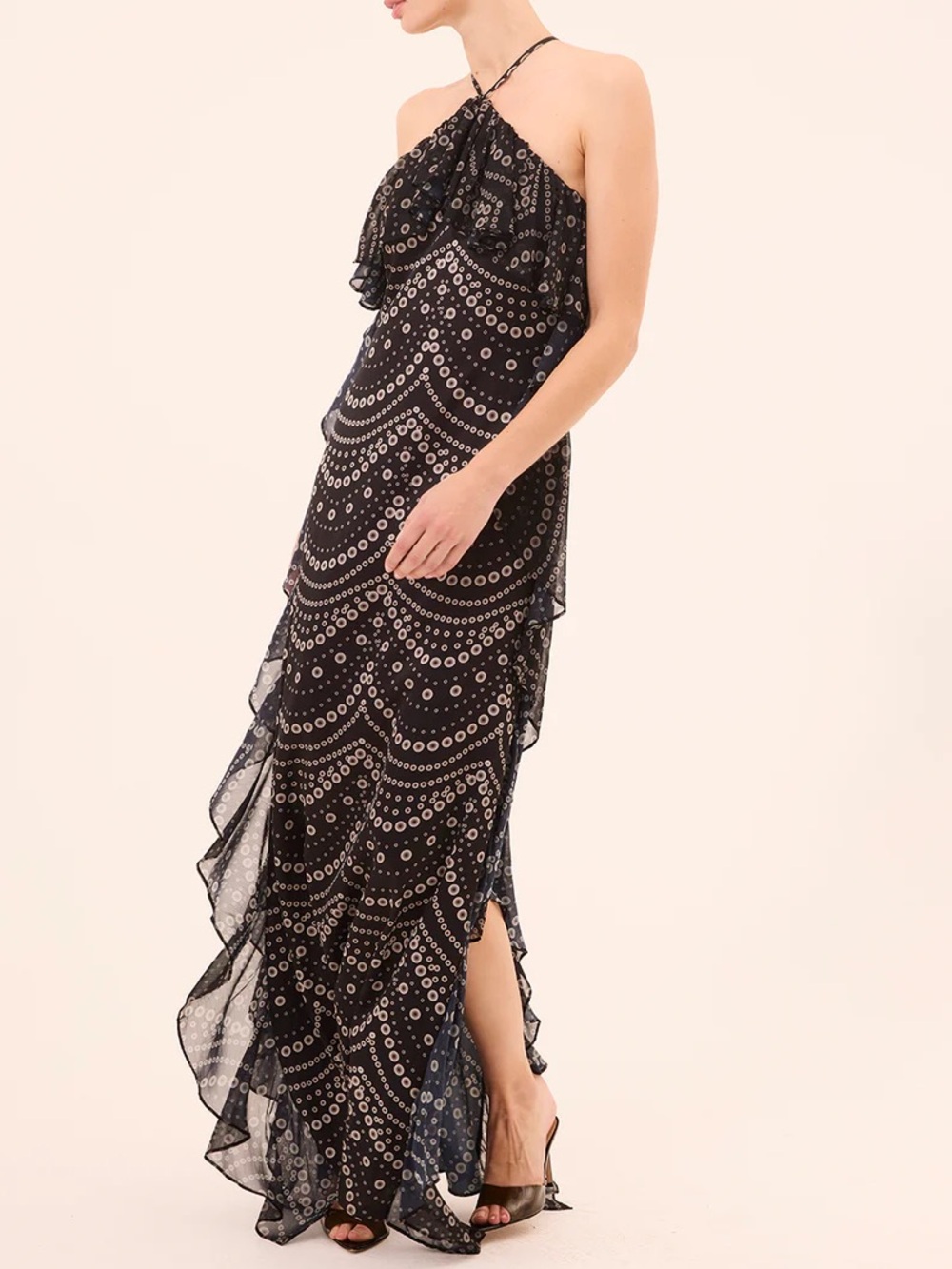 Misa Los Angeles Lupita Polka Dot Chiffon Halterneck Maxi Dress